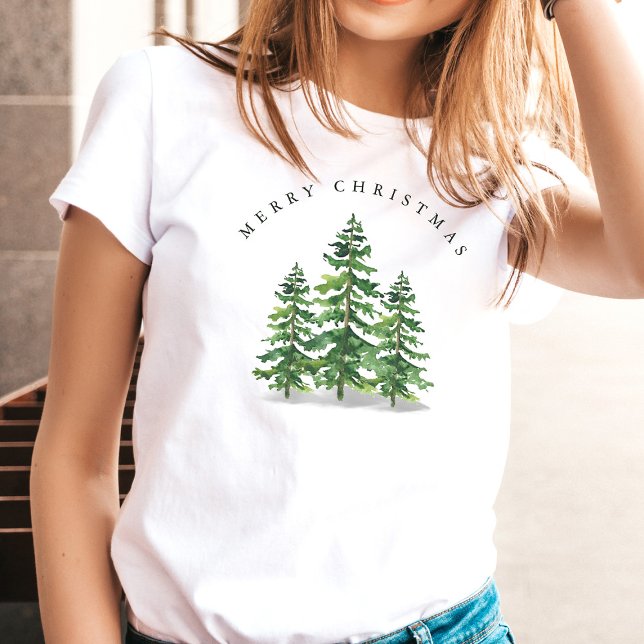 T-shirt Watercolor Pine Tree Forest Christmas (Créateur téléchargé)