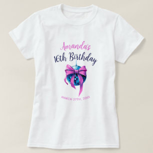 T-shirt Watercolor Pink Bow Disco Ball Sweet 16 Anniversai