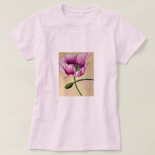 T-shirt Watercolor pink poppy art flower