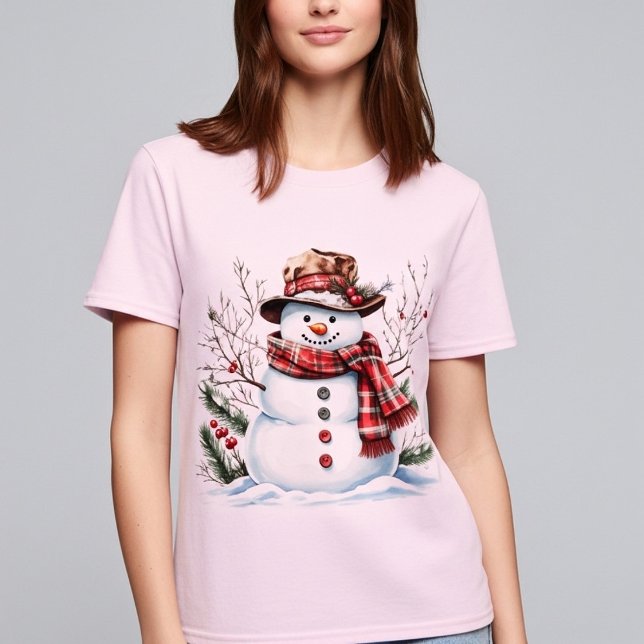 T-shirt Watercolor Snowman Classic Plaid Scarf Winter (Créateur téléchargé)