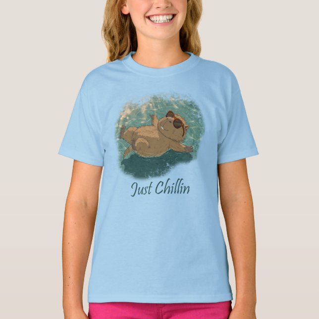 T-shirt  Watercolor Style Fun Capybara Just Chillin Quote (Devant)