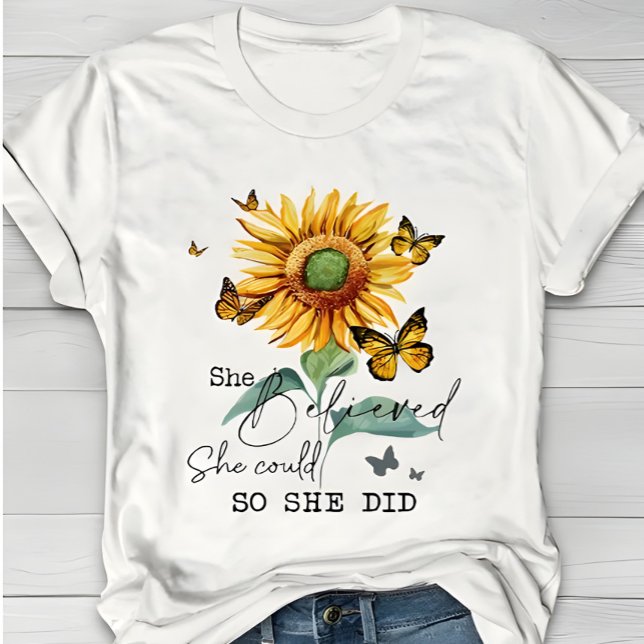T-shirt Watercolor Sunflower & Butterfly Inspirational  (Créateur téléchargé)
