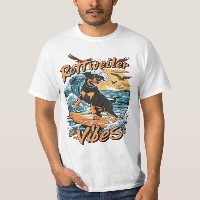 T-shirt Wave Rider Rottweiler Dog Surf Adventure (Devant)