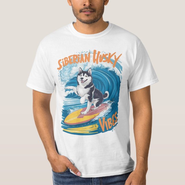 T-shirt Wave Rider Sibérien Husky Chien Surf (Devant)