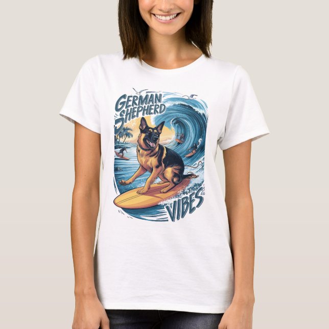 T-shirt Wave Rider : Un Berger Allemand Surf (Devant)
