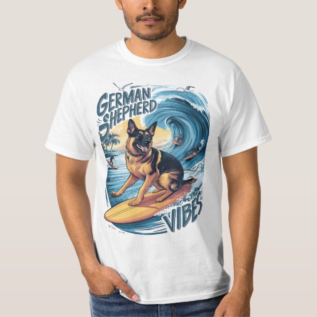 T-shirt Wave Rider : Un Berger Allemand Surf (Devant)