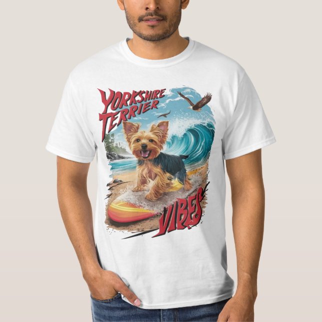 T-shirt Wave Rider Yorkshire Terrier Surf Pup (Devant)