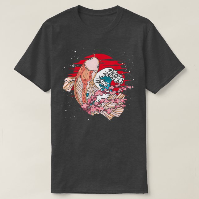 T-shirt Waves Taisho Sanke Fish Pond Sakura Nishikigoi Koi (Design devant)