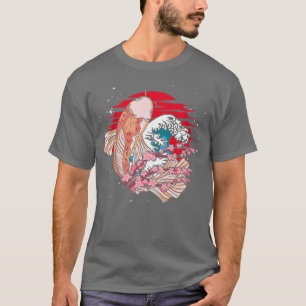 T-shirt Waves Taisho Sanke Fish Pond Sakura Nishikigoi Koi