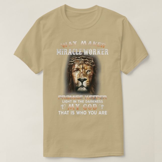 T-shirt Waymaker Miracle Worker Promesse Keeper Lion clair (Design devant)