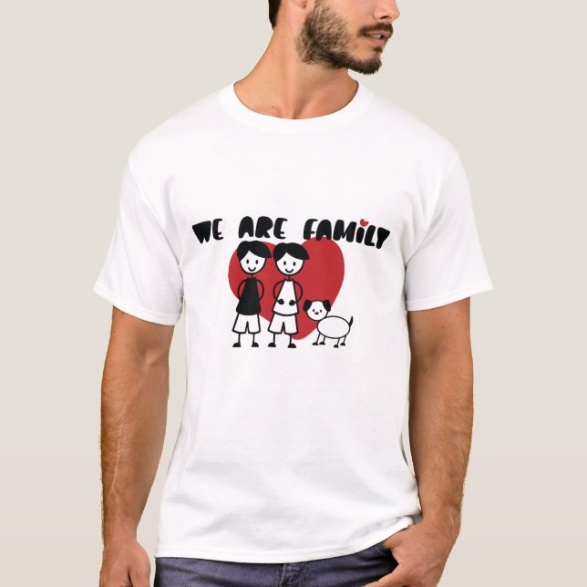 T-shirt We Are Family - Gay thème deux hommes et chien (Devant)