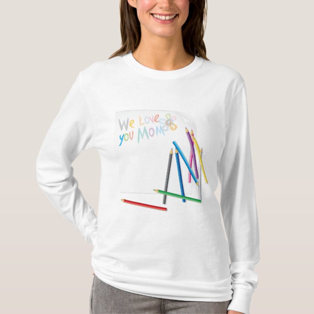 T-shirt We Love You Mom Hand-Drawn Crayon Art (Devant)