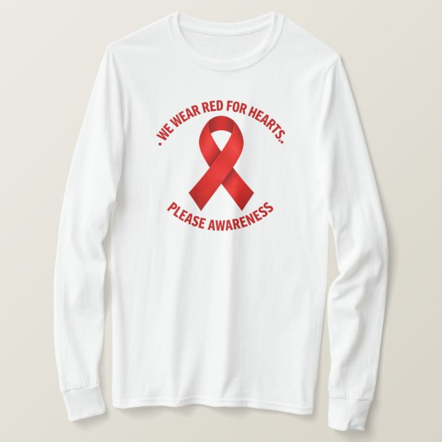 T-shirt We Wear Red for Hearts – Red Ribbon Awareness (Design devant)