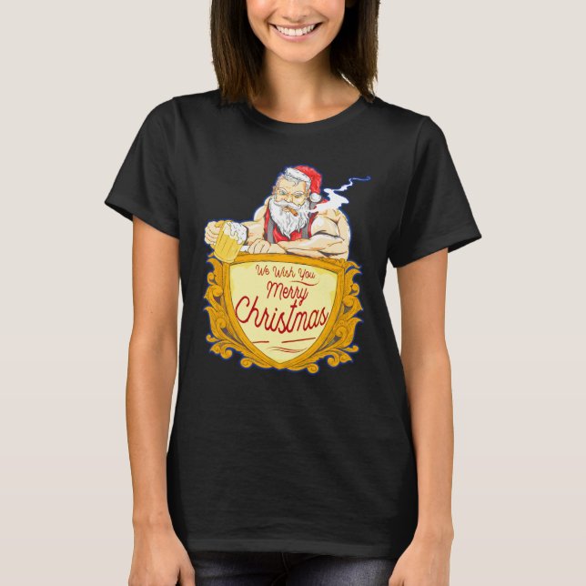T-shirt We Wish you Merry Christmas costumes Santa Claus (Devant)