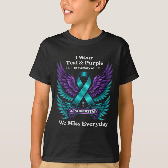 T-shirt Wear Teal &amp; Purple In Memory Of A Loved One Aw (Devant)