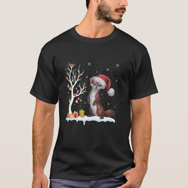 T-shirt Weasel Santa Hat Festif Arbre Lumière Noël Paja (Devant)