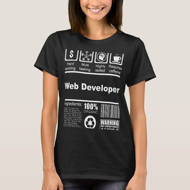 T-shirt Web Developer Nutritional Facts for Web Developer (Devant)