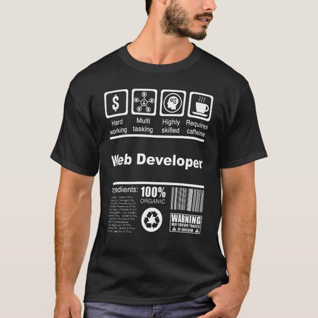 T-shirt Web Developer Nutritional Facts for Web Developer (Devant)