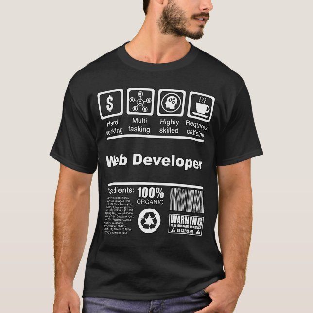 T-shirt Web Developer Nutritional Facts for Web Developer (Devant)