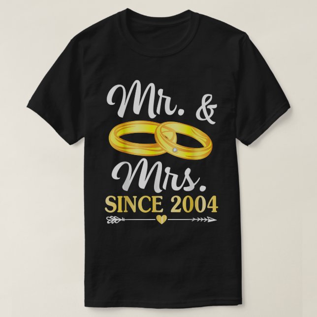 T-shirt Wedding Ring Married Mr & Mrs Since 2004 Happy Hus (Design devant)