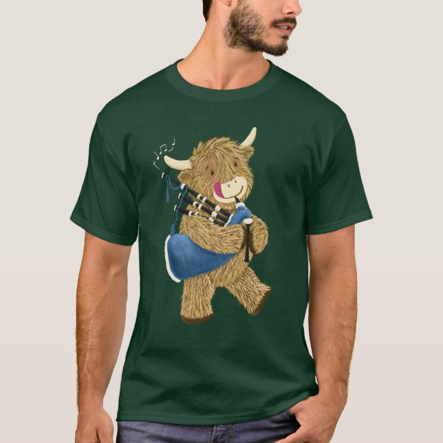 T-shirt Wee Hamish Highland Cow Jouer des tuyaux (Devant)