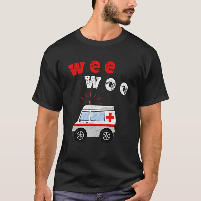 T-shirt Wee Woo Bus Ambulance AMR. Retro EMT Paramedic (Devant)