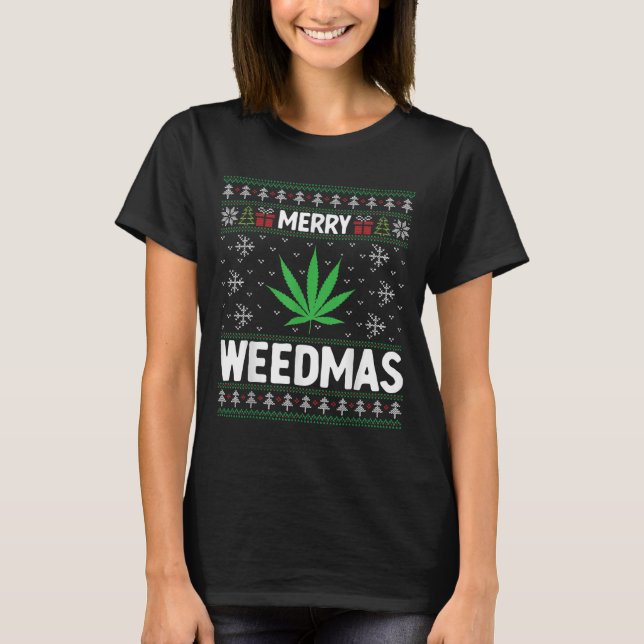 T-shirt Weed Merry Weedmas Xmas Smoking  (Devant)