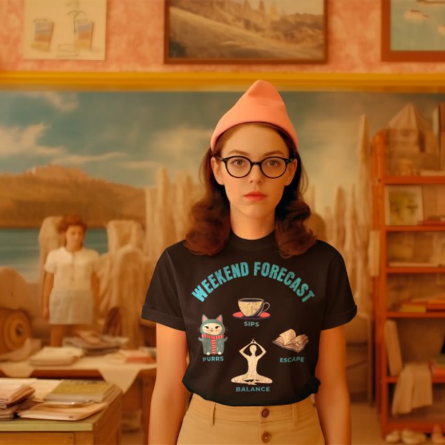 T-shirt Week-end Prévision Chats, Café, Livres, Yoga (Créateur téléchargé)