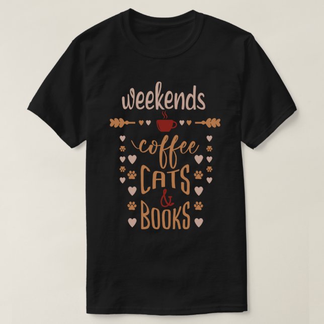 T-shirt Week-ends Café Chats Et Livres (Design devant)