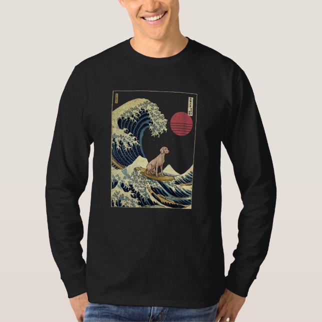 T-shirt Weimaraner Japanese Kanagawa Wave  Surf Dog (Devant)