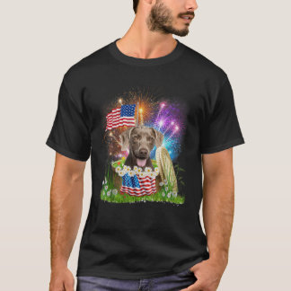 T-shirt Weimaraner Patriotique American Flag Fireworks 4th