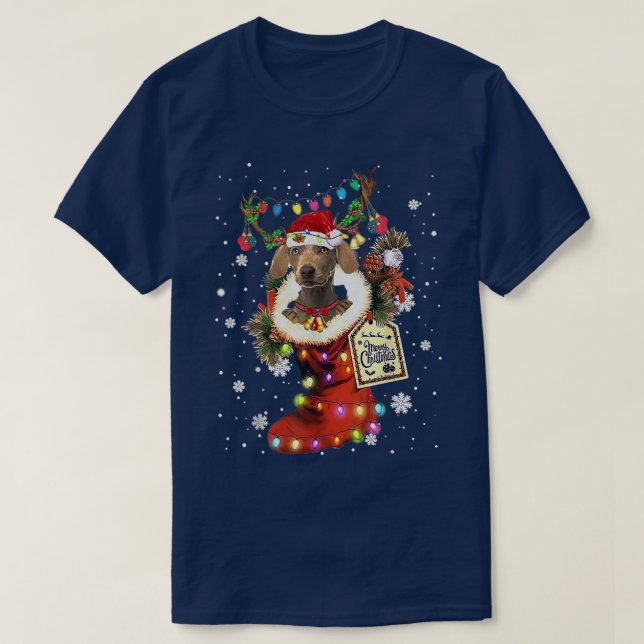 T-shirt Weimaraner Xmas Boot Noël Sock hiver neige (Design devant)