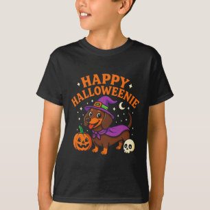 T-shirt Weiner Chien Sorcière Happy Halloweenie mignonne H