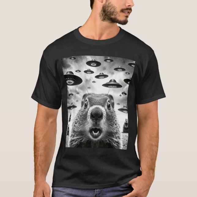 T-shirt Weird Groundhogs Selfie With Alien Ufo Funny Groun (Devant)