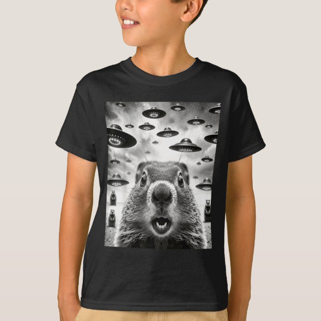 T-shirt Weird Groundhogs Selfie With Alien Ufo Funny Groun (Devant)