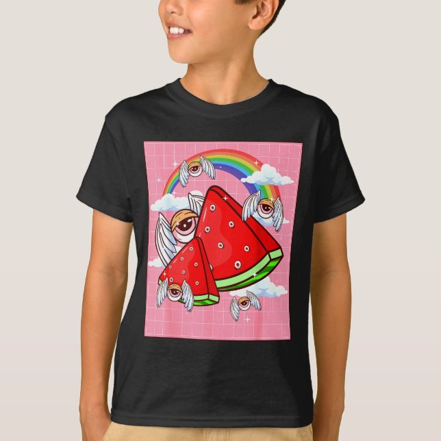 T-shirt Weirore Aesthetic Kawaii Watermelon Eyes Winged Ey (Devant)