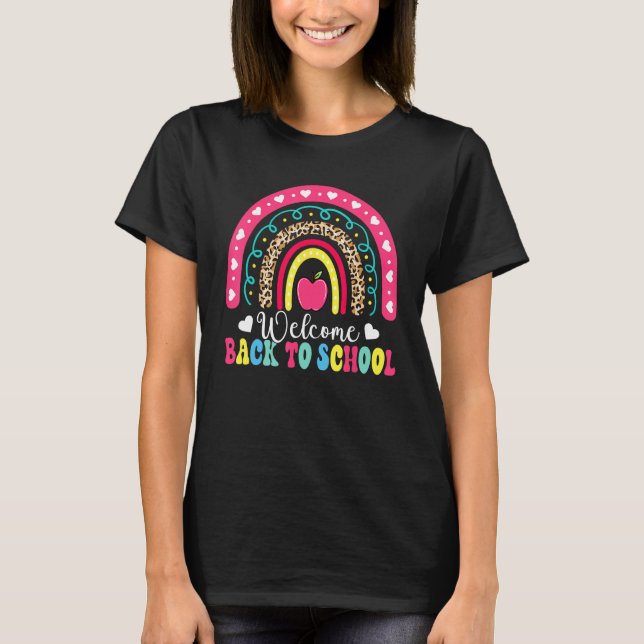 T-shirt Welcome Back To School Leopard Rainbow Teacher Stu (Devant)