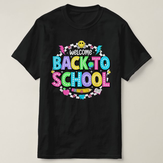 T-shirt Welcome Back to School – Neon Retro Teacher Tee (Design devant)