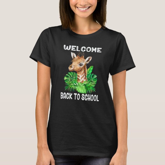 T-shirt Welcome Back To School With Baby Giraffe For Boys  (Devant)