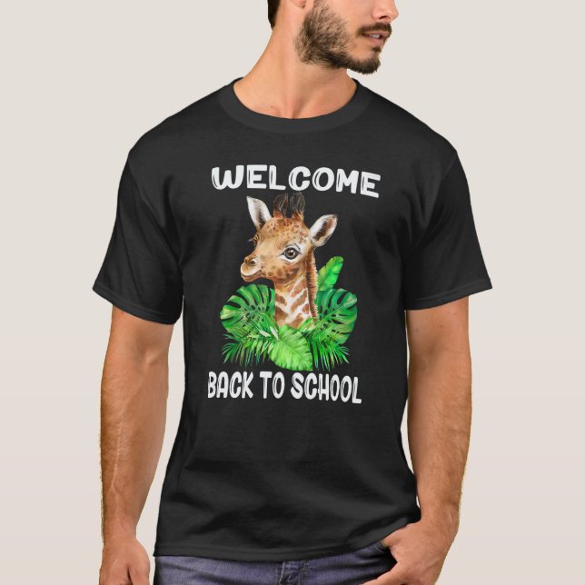 T-shirt Welcome Back To School With Baby Giraffe For Boys  (Devant)