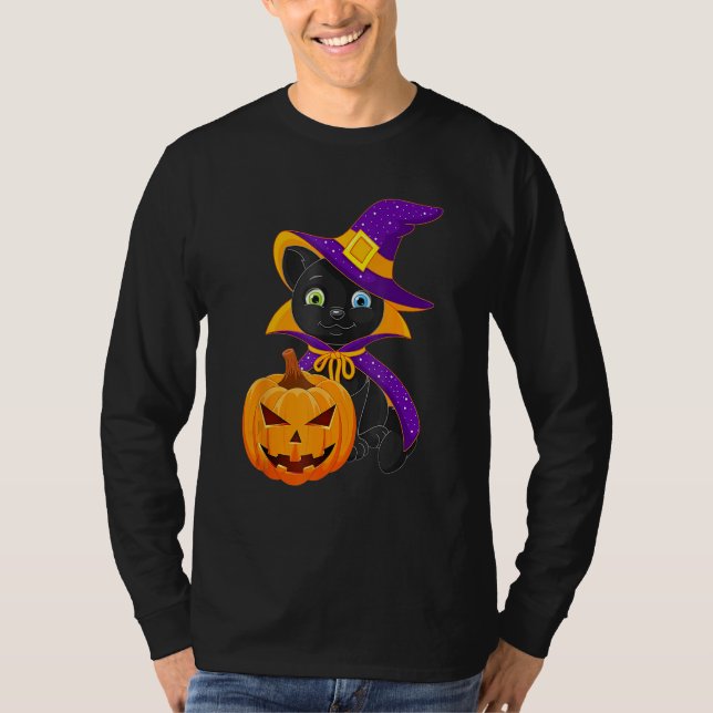 T-shirt Welcome Happy Hat Cat Halloween 2023 Devil Face Pu (Devant)