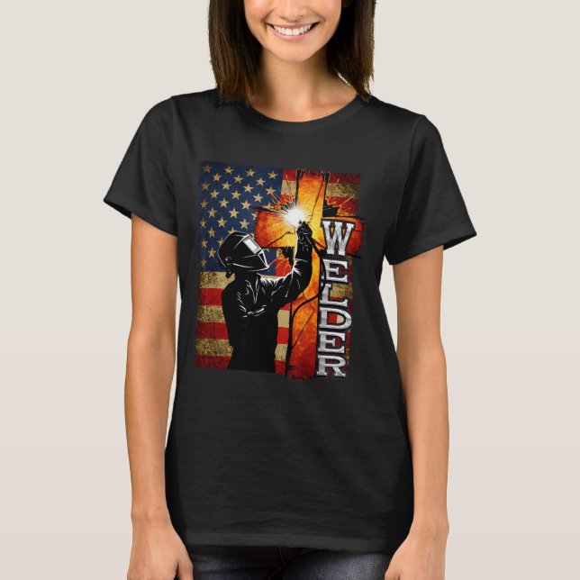 T-shirt Welder American Flag Welding Faith Cross Christian (Devant)
