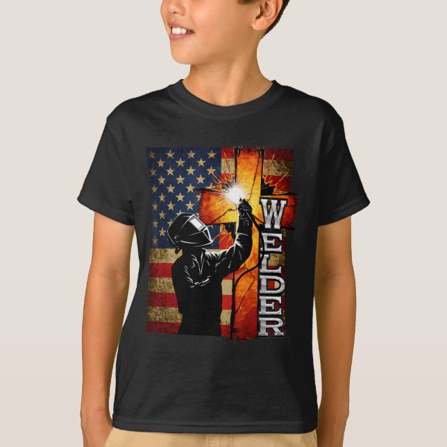 T-shirt Welder American Flag Welding Faith Cross Christian (Devant)