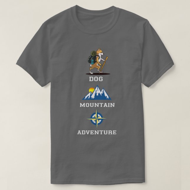 T-shirt Welsh Corgi Dog Mountain Adventure Hiking  (Design devant)