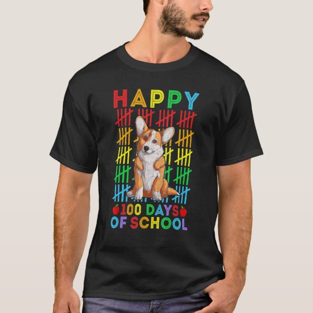 T-shirt Welsh Corgi  Teacher Student Happy 100 Days of Sch (Devant)