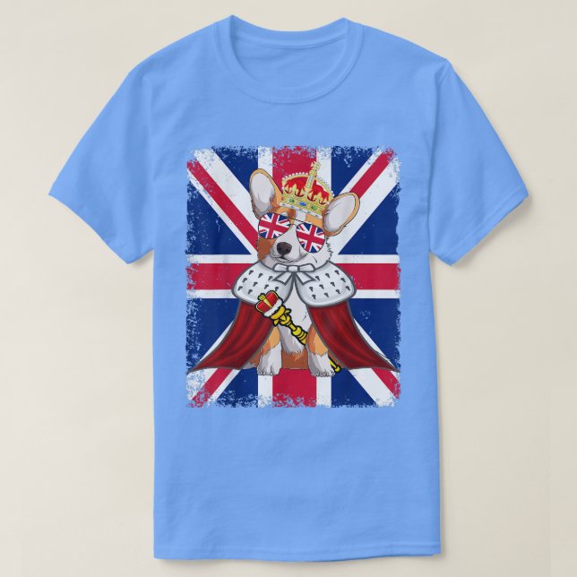T-shirt Welsh Royal Corgi United Kingdom Flag Union Jack S (Design devant)