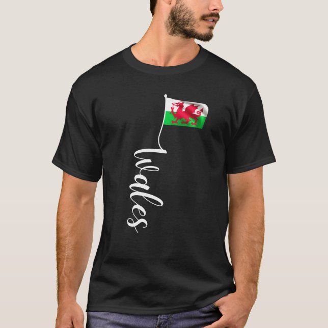 T-shirt Welsh Wales Flag Signature Y Ddraig Goch Flag Pole (Devant)