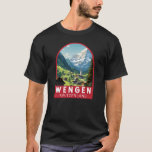 T-shirt Wengen Suisse Travel Art Vintage<br><div class="desc">Conception de déplacement vectoriel Wengen rétro. Wengen est un village alpin suisse situé dans la région bernoise de l'Oberland. Il est connu pour ses chalets en bois et ses hôtels Belle Epoque.</div>
