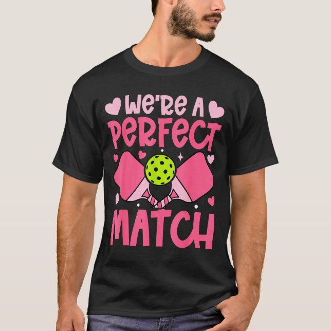 T-shirt We're A Match Ckleball Couple Paddle Hearts Valent (Devant)