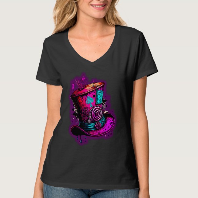 T-shirt We're All Mad Here Pink Steampunk Alice In Wonderl (Devant)